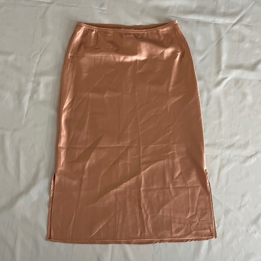 Topshop Satin Pencil Skirt in Peach